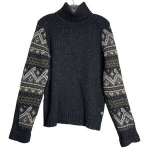 Victorinox Swiss Wool Fair Isle Turtleneck Sweater Mens S Grey Ski Holiday Cabin